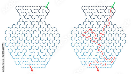 Maze design illustrating solutions with paths in abstract style  