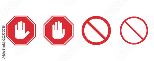 Fényképezés Set stop red sign icon with white hand, do not enter