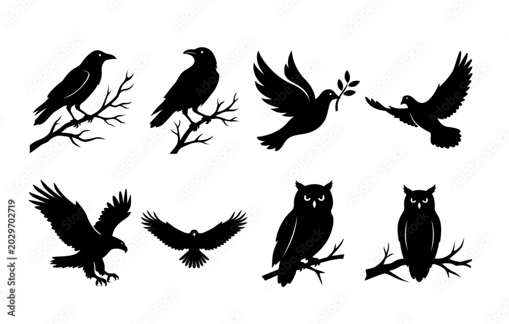 Fototapeta premium Set of Bird Silhouette Illustration. Vector Set