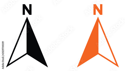 Foto Compass and north arrow icon set with navigation and direction symbols, N direct