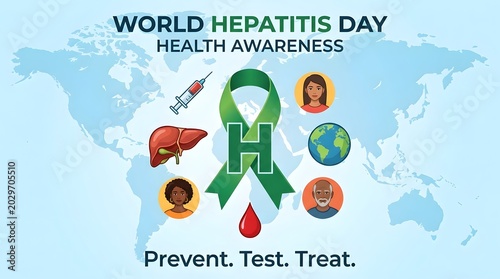 World hepatitis day health awareness poster with liver and icons