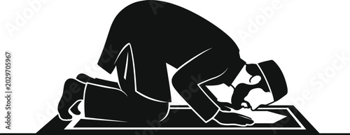 Foto Muslim Man Praying Sujud Silhouette - Islamic Prayer Vector Illustration