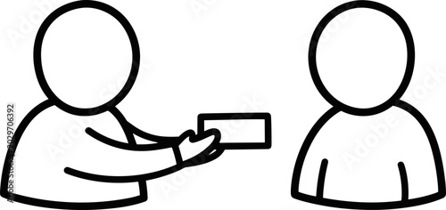 Tableau sur toile People exchanging business card, simple illustration, minimalist design