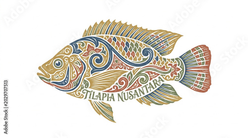 Photography Colorful Tilapia Fish Illustration with Intricate Patterns.