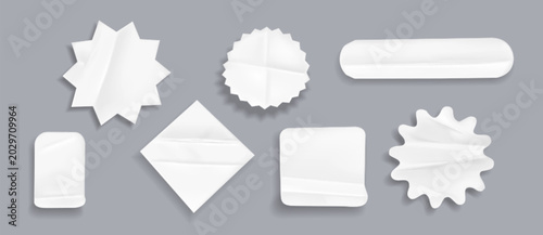 Εκτύπωση καμβά Realistic set of wrinkled peeled stickers isolated on grey background