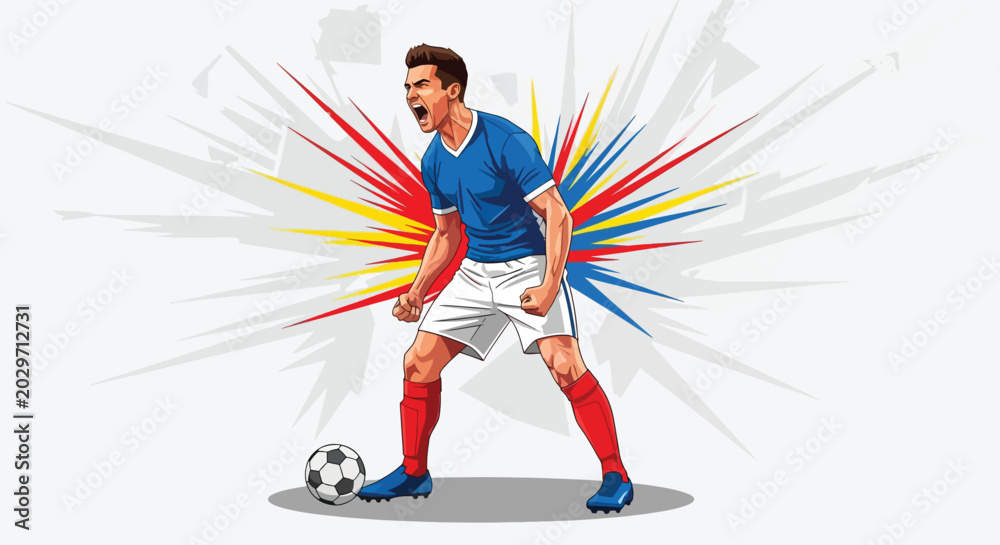 Fototapeta premium Energetic Male Soccer Player Celebrating Goal on Field.