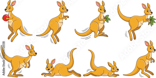 Photos Cute Kangaroo Cartoon Character Vector Set Featuring Australian Marsupial Hoppin