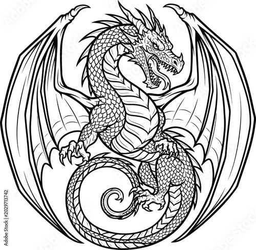 A dragon with wings spread wide.