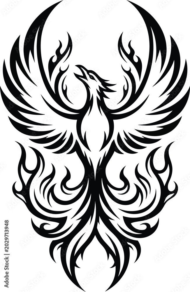 Fototapeta premium Black Phoenix Bird Tattoo Design Art.