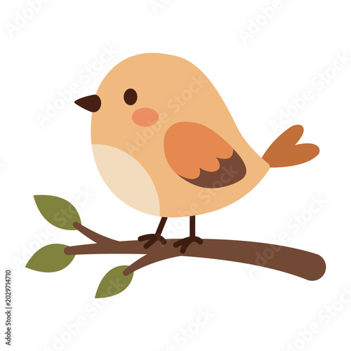 Bilde på lerret Colorful little songbird chirping happily while perched on a branch twig