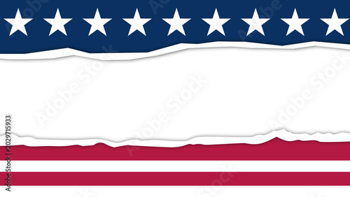 American Patriotic Flag Background With Stars Stripes Torn Paper Banner For Independence Day And Election Design