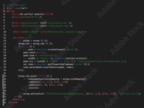 Photos HTML code syntax highlighting on black background for programming wallpaper