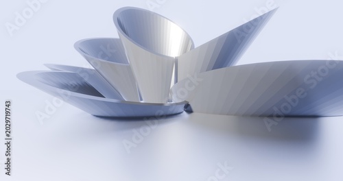 Futuristic architecture background exterior of curved building 3d render