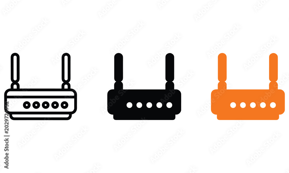 Obraz premium Three distinct styles of internet router icons featuring antenna designs for network connectivity presented in a clean graphic display format