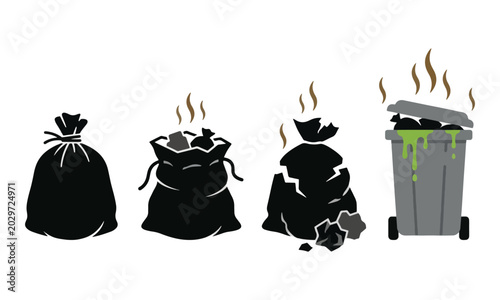 Foto Garbage Bags and Smelly Overflowing Waste Bin Set