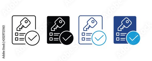 Slika na platnu Document with key and check mark icon set