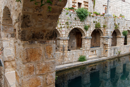Historic Tvrdalj Castle Courtyard and Reflecting Pool in Stari Grad, Hvar Island, Croatia