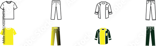 Obraz na płótnie Clothing lineup t shirts pants jackets in outline and color versions
