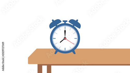 Photos Blue alarm clock on wooden table symbolizing time, morning routine, wake up and
