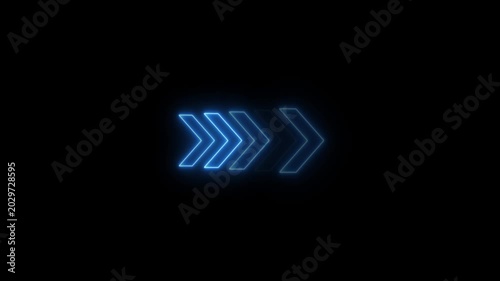 Direction concept, Neon arrow icon, Arrows indicates the direction of the overlay video layer on black background. Blue neon looping arrow icon animation.
