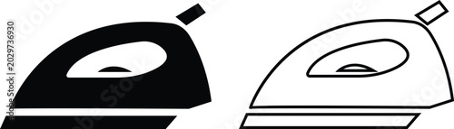 Foto Electric iron icon set with household steam press appliance in solid and outline