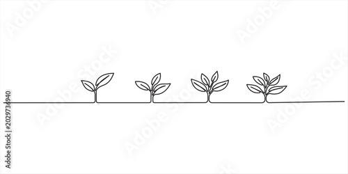 Foto Continuous one line drawing of Little green seedlings growing