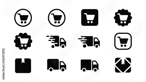 Φωτογραφία E commerce badge style silhouette log icons for business and shopping concepts