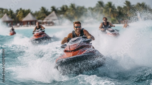 Exciting jet ski adventure in tropical paradise with friends