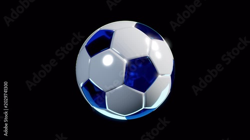 3D animation of a soccer ball. Looped modern motion graphics. Football concept and soccer design. Championship, competition, tournament event. Black background