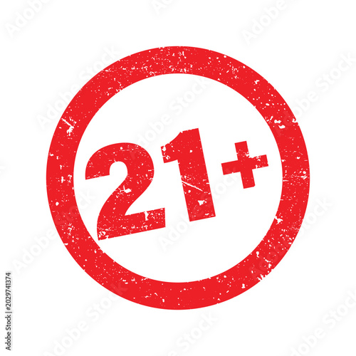 Red Grunge Circle Twenty One Plus Age Rating Limit Sign
