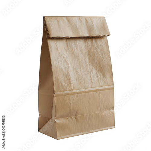 Brown paper bag standing upright empty