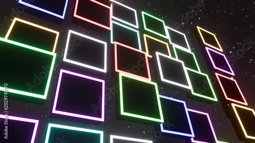 Abstract Neon Square Frames Animation Background in Futuristic Space Environment