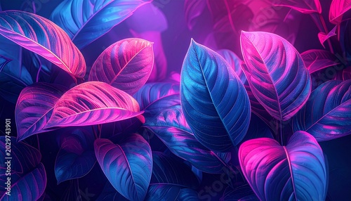 Vibrant Neon Leaves in Purple Pink Hues.