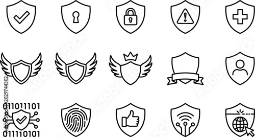 Foto Cyber Security Shield Line Icon Collection Featuring Protection, Privacy, Authen