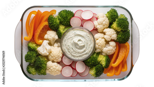 Canvastavla Fresh vegetable platter with broccoli cauliflower radish and orange pepper slice