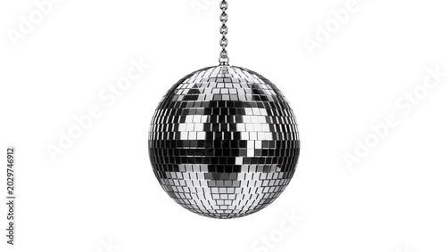Silver disco ball with chain, isolated on transparent background