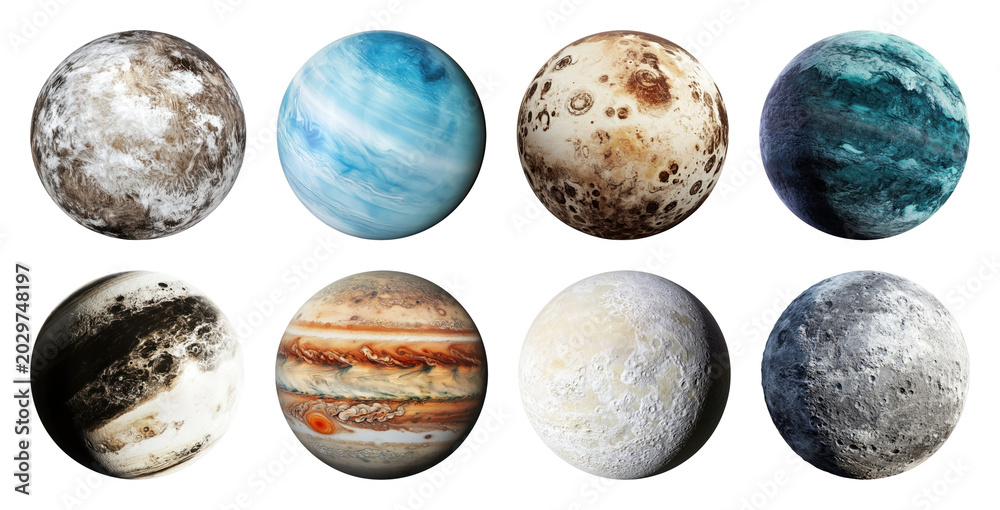 Fototapeta premium PNG Colorful planets in space on transparent background