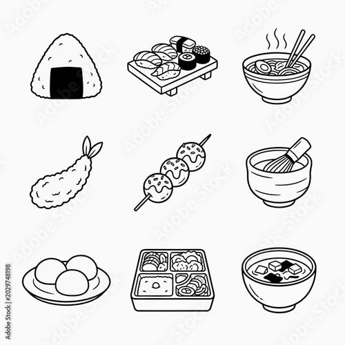 Foto Variety of Japanese Food Dishes.
