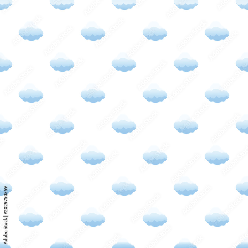 Fototapeta premium Blue cartoon clouds creating a repeating seamless pattern on a white background