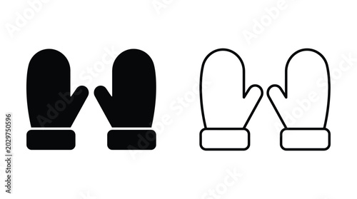 Fotografie Winter mittens black and white line art icon set