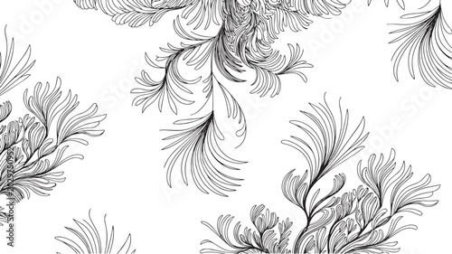 Quadro em tela Vintage Art Nouveau Seamless Floral Pattern Black and White Botanical Vector Bac