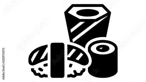 Schilderij op canvas Sushi icon set, japanese food vector illustration nigiri, maki roll and sushi bo