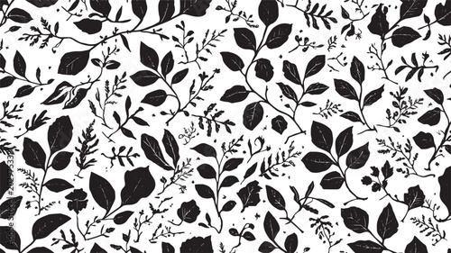 Photos Vintage Chintz Seamless Leaf Pattern Black and White Botanical Vector Background