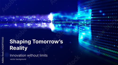Futuristic digital transformation concept with dynamic neon lines and information flow. Modern technology backdrop for automation, cloud computing AI solutions enterprise modernization and innovation.
