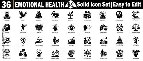 Vászonkép Emotional health solid icons set