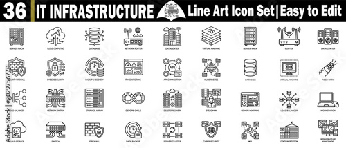 Foto It infrastructure line art icon set
