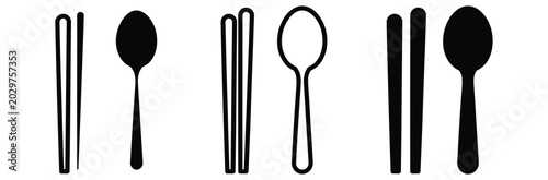 Quadro em tela Spoon and chopstick icons in various styles and colors for food and dining conce
