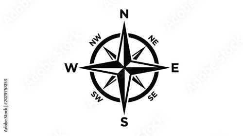 Compass rose with cardinal directions black silhouette on white background