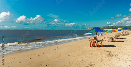 Fotografie Beach Bar Table on Sand at Barra de Gramame in João Pessoa, Brazil (Mesa de Beac