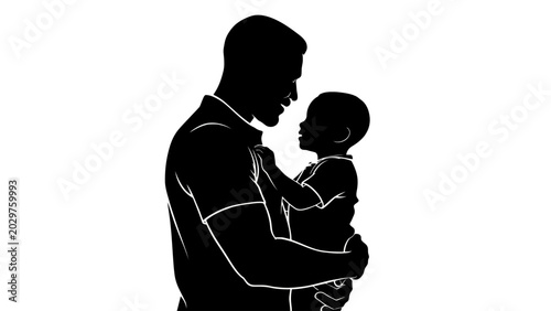 Black silhouette, father holding baby, family icon, love symbol, parenthood